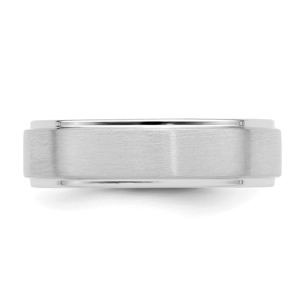 14k White Gold 6mm Standard Weight Comfort Fit Brushed Satin/Polished Stepped Edge Wedding Band Size 12