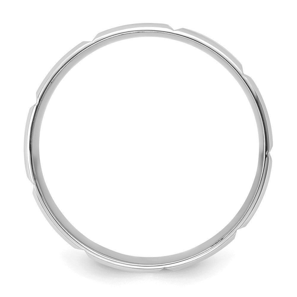 14k White Gold 6mm Lightweight Comfort Fit Brushed/Polished Beveled Edge with Vertical Lines Wedding Band Size 13.5