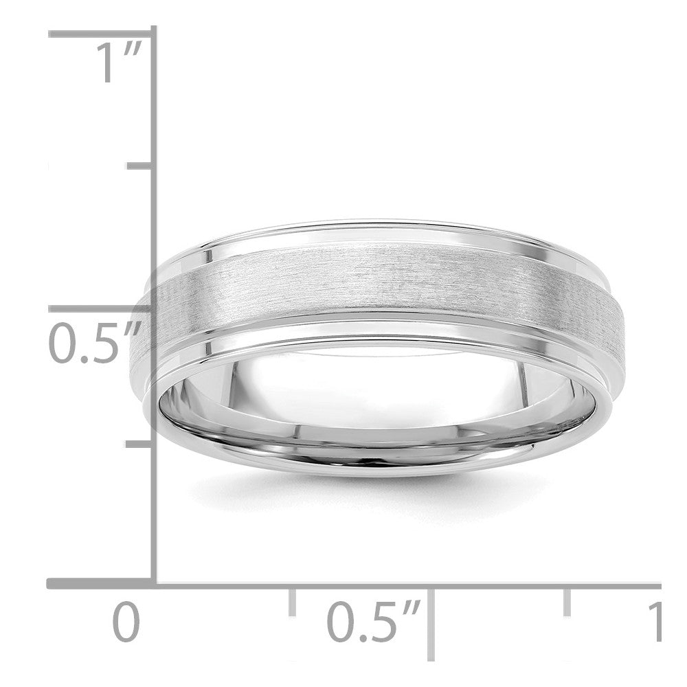 14k White Gold 6mm Standard Weight Comfort Fit Brushed Satin Fancy Wedding Band Size 11.5