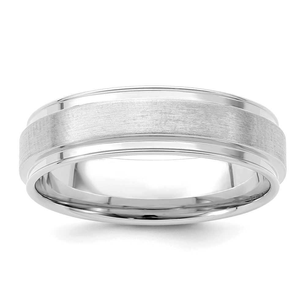 14k White Gold 6mm Lightweight Comfort Fit Brushed Satin Fancy Wedding Band Size 9