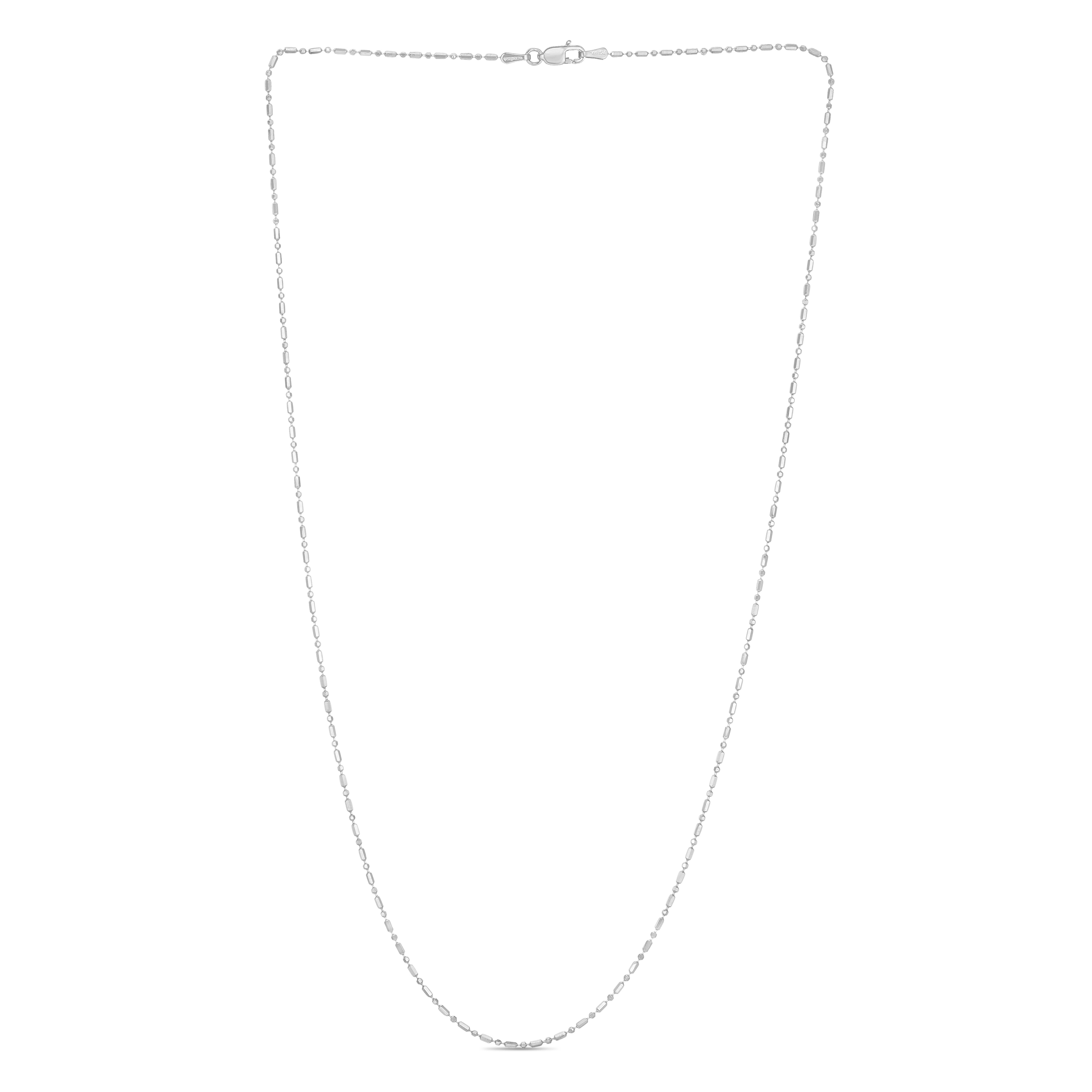 14K White Gold 1.1mm Diamond Cut Bar and Bead 20" Chain with Lobster Lock