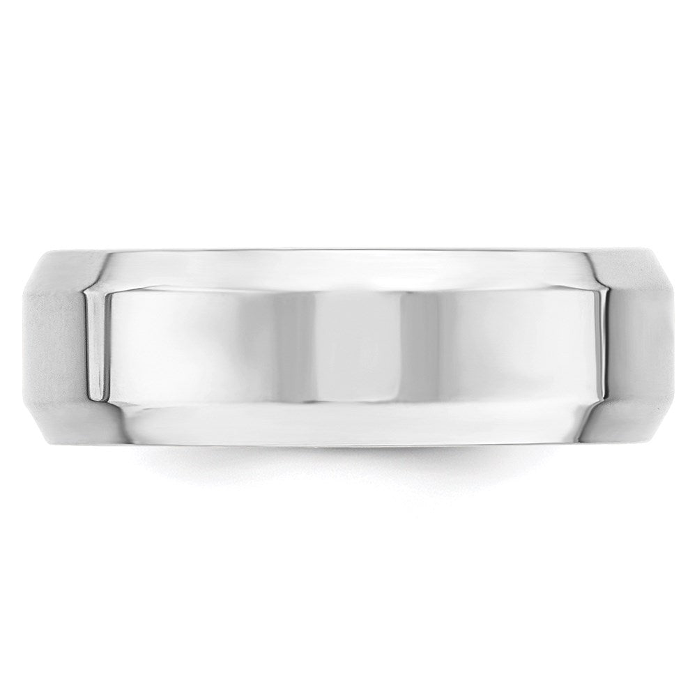 14k White Gold 7mm Beveled Edge Comfort Fit Wedding Band Size 9