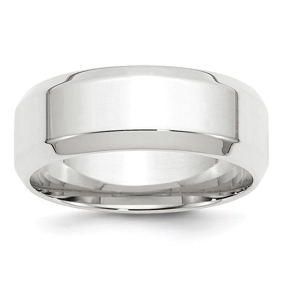 10k White Gold 8mm Beveled Edge Comfort Fit Wedding Band Size 10