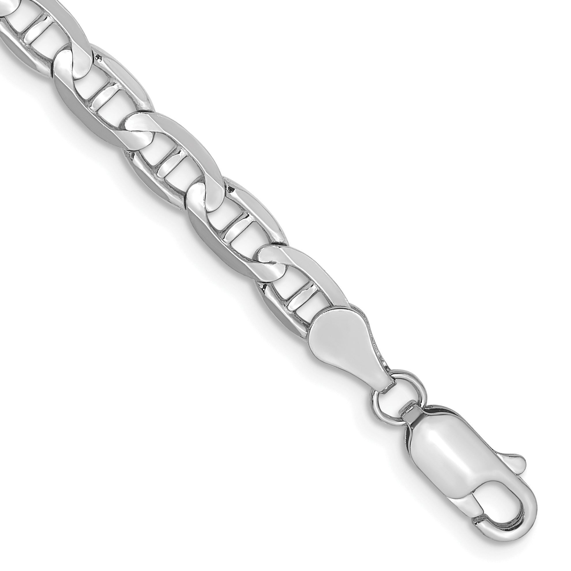 14K White Gold 8 Inch 4.5Mm Concave Anchor With Lobster Clasp Bracelet