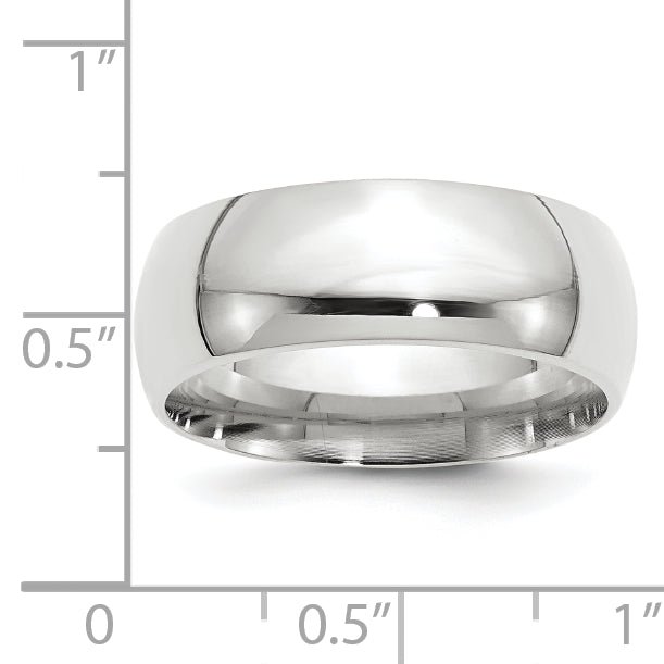 14k White Gold 8mm Standard Weight Comfort Fit Wedding Band Size 13.5