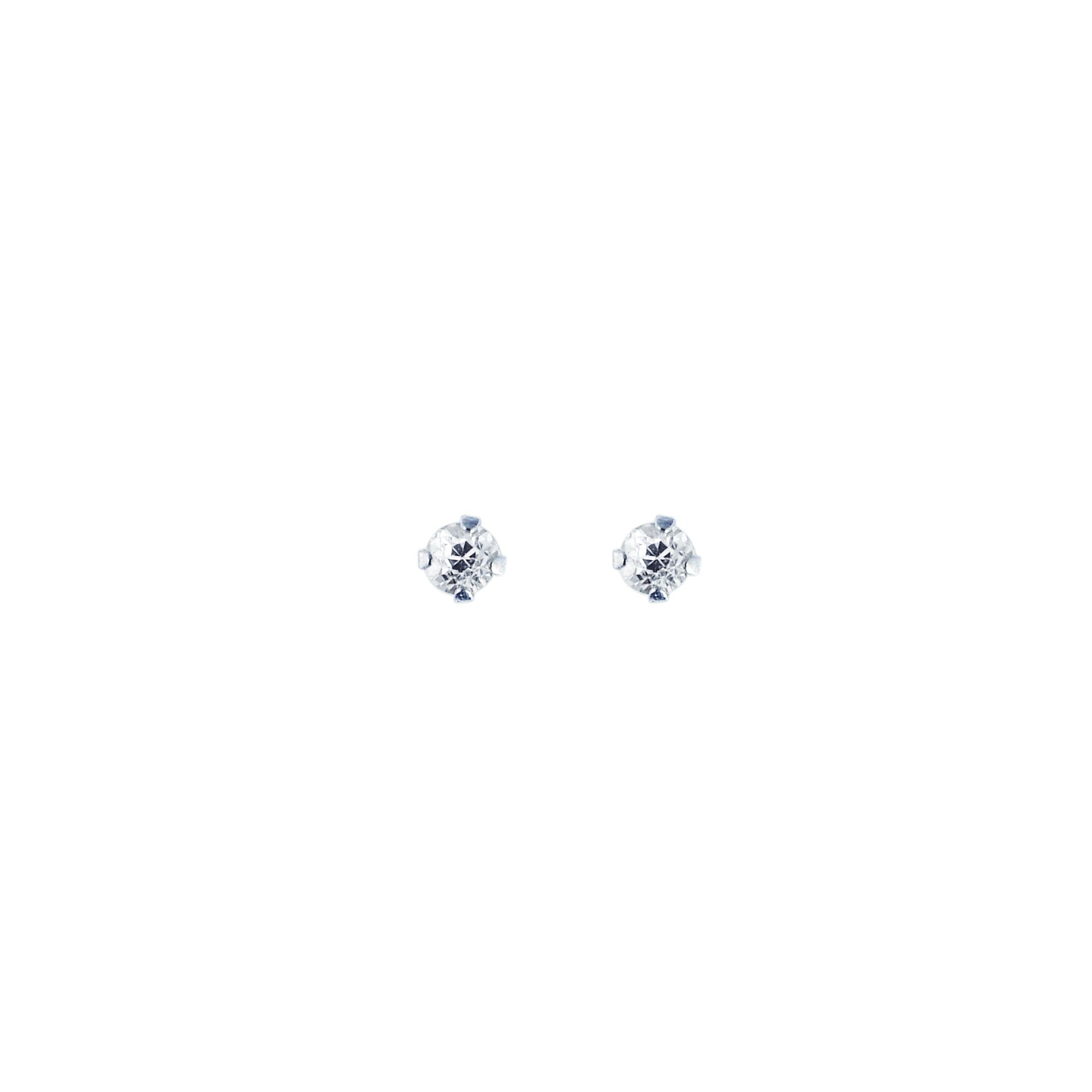 14K White Gold 2Mm Round Cz Stud Earring