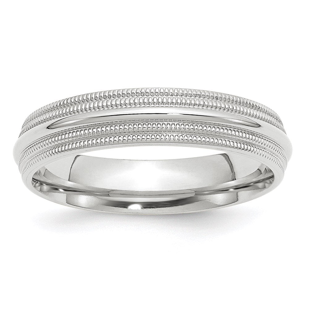 14k White Gold 5mm Double Milgrain Comfort Fit Wedding Band Size 5