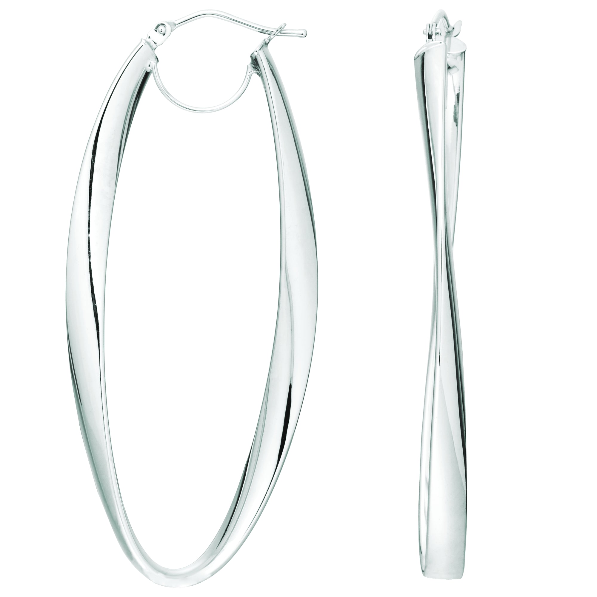 14K White Gold Twisted Oval Hinged Hoop Earring