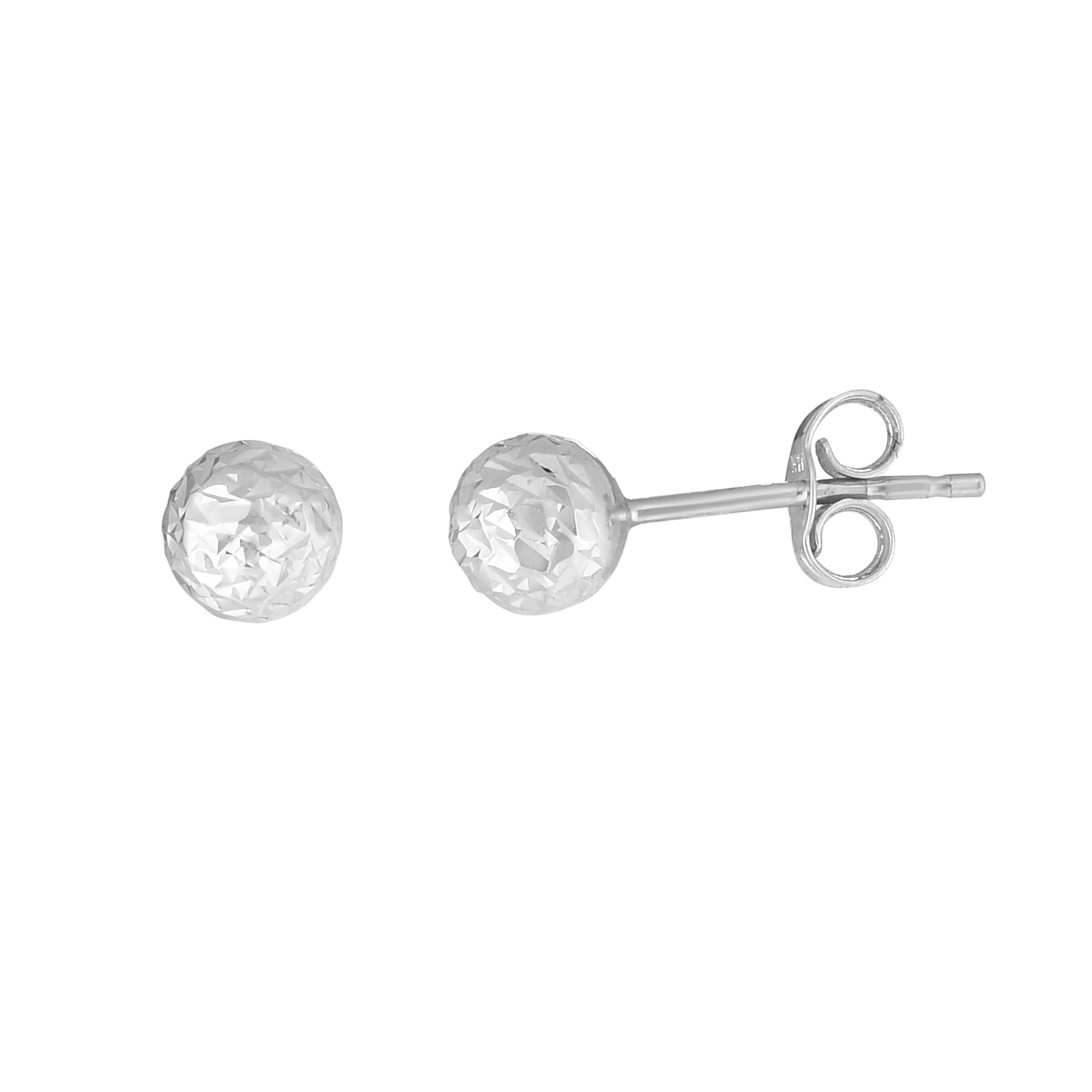 14K White Gold 5Mm Crystal Cut Post Earring