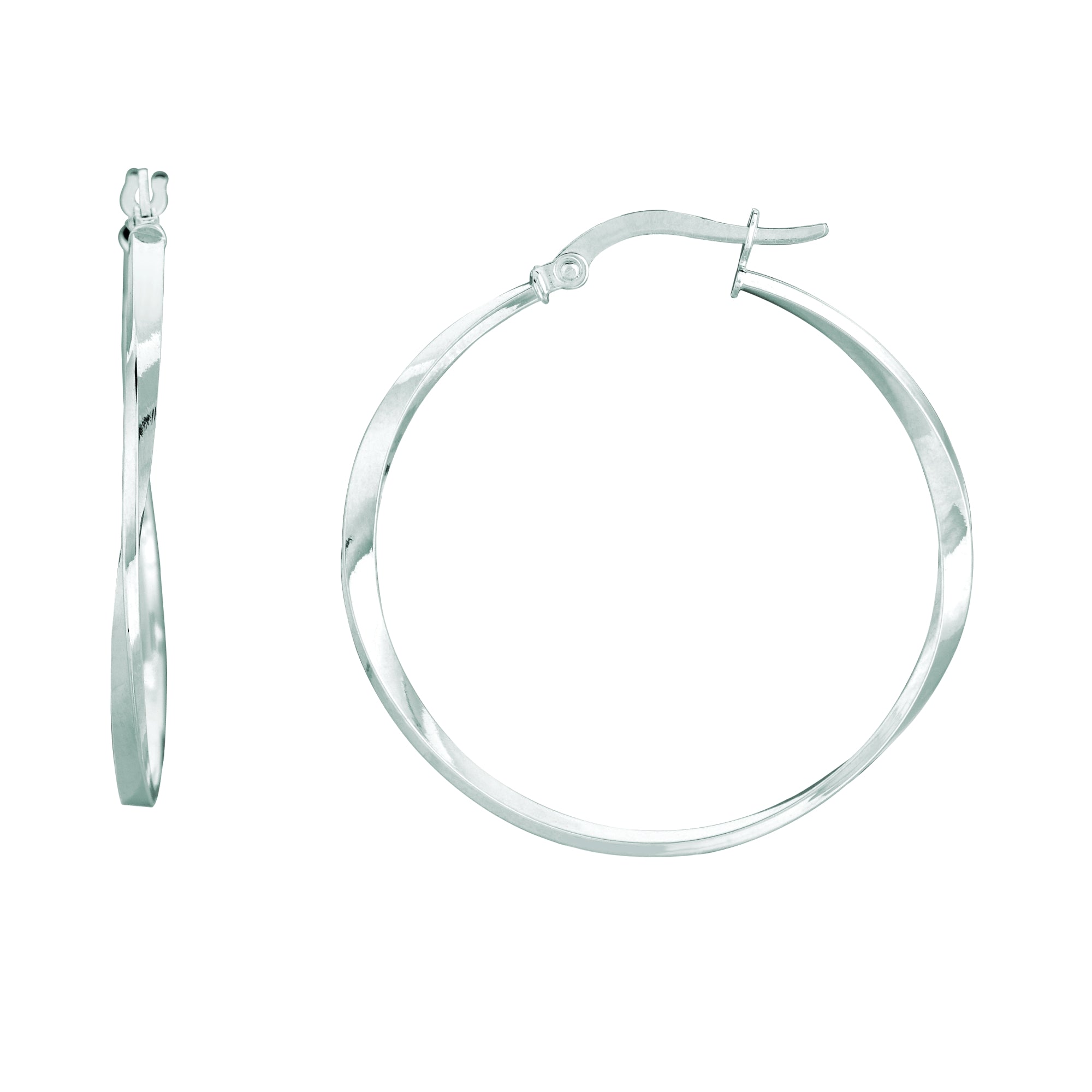 14K White Gold 1.5x30mm Twisted Hoop Earring