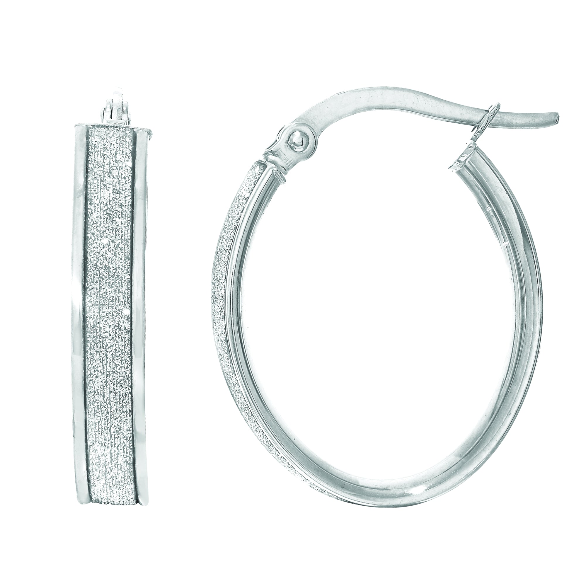 14K White Gold 15MM Glitter Hoop Earring