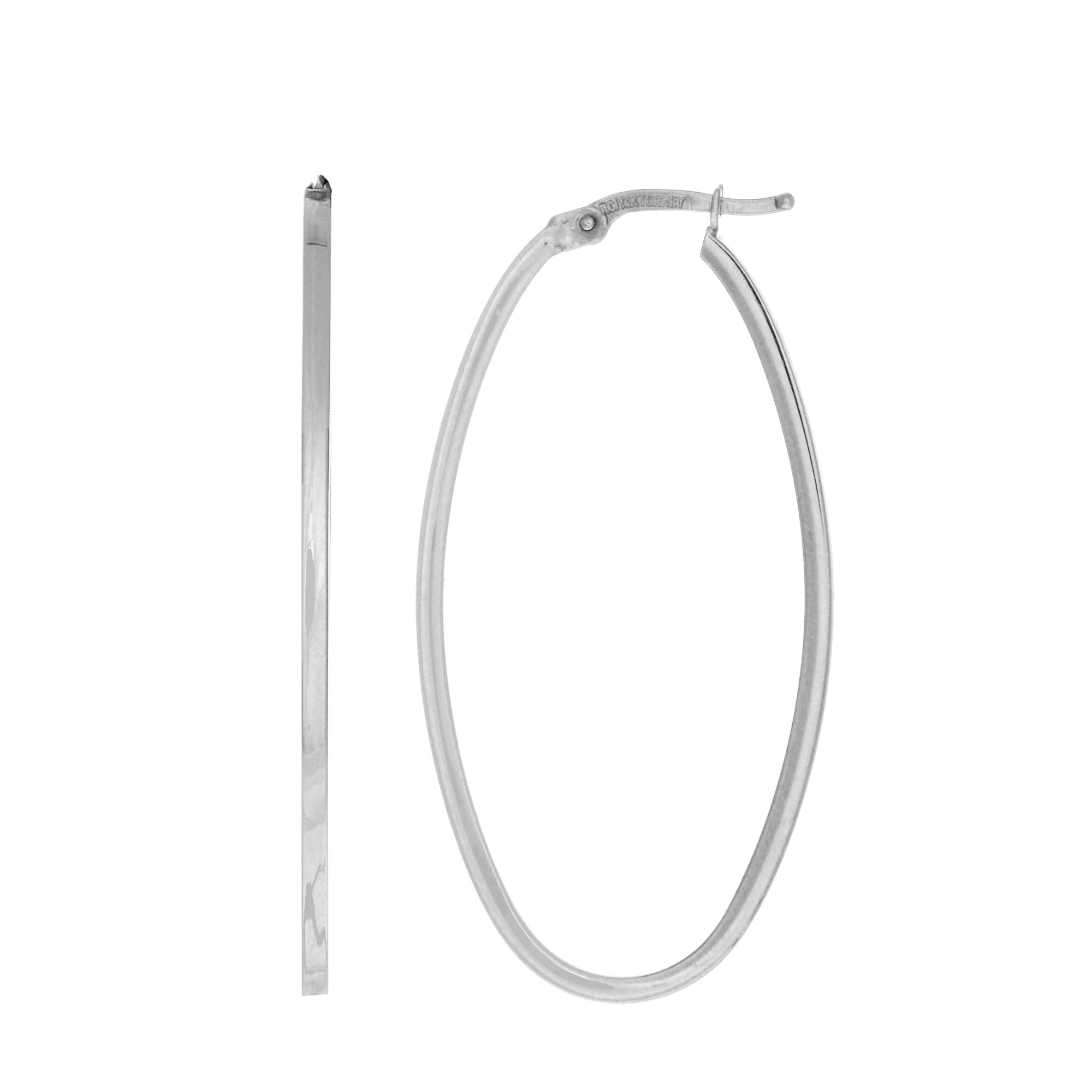 14K White Gold Large Oval Hoop Earring