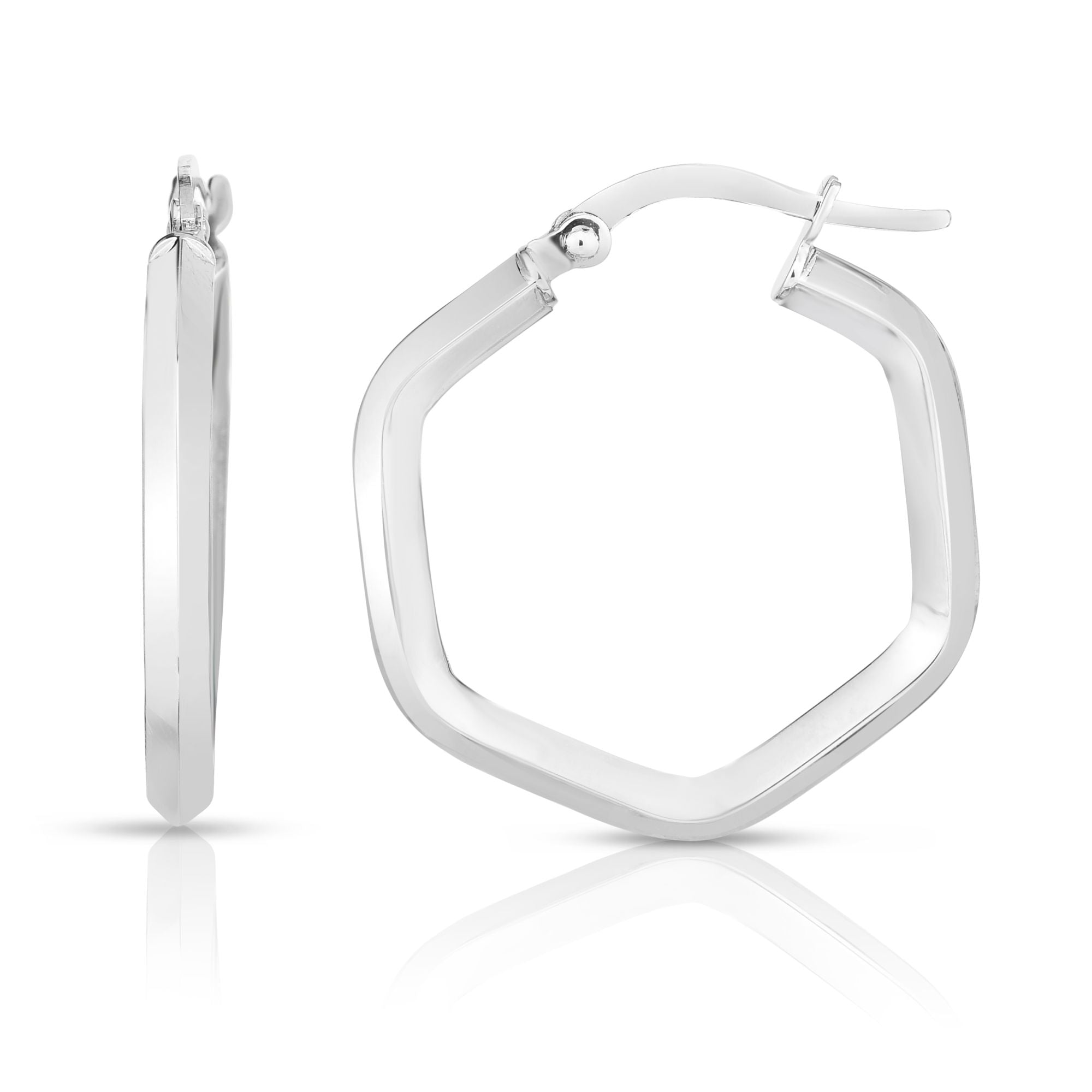 14K White Gold Hexagon Hoop Earring