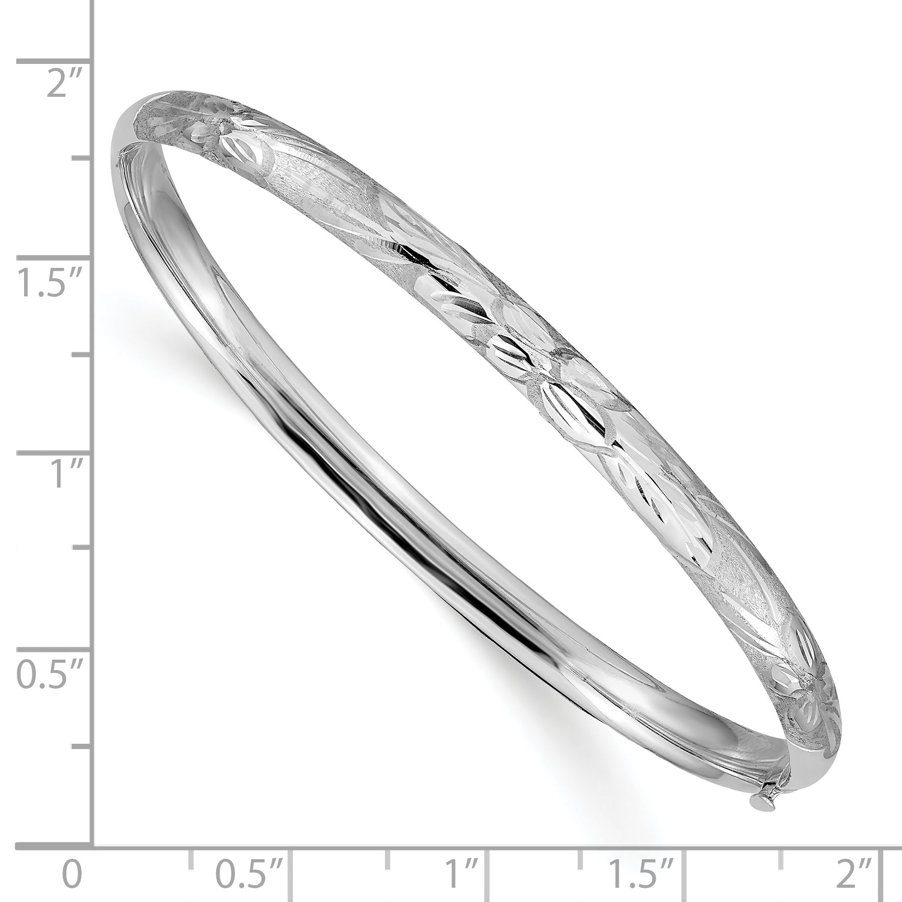 14k 3/16 White Gold Florentine Engraved 5.00mm Hinged Round Bangle Bracelet