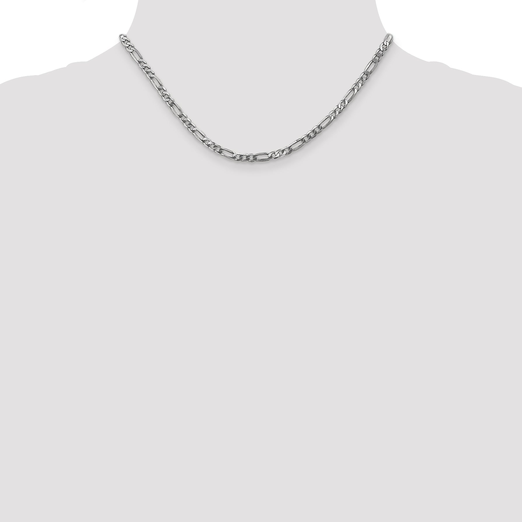 14K White Gold 16 Inch 4Mm Flat Figaro With Lobster Clasp Chain
