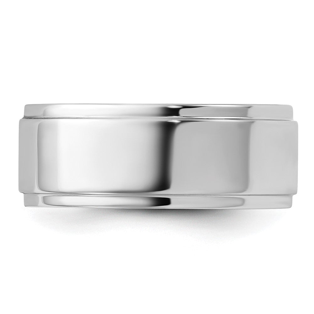 14k White Gold 8mm Flat with Step Edge Wedding Band Size 12