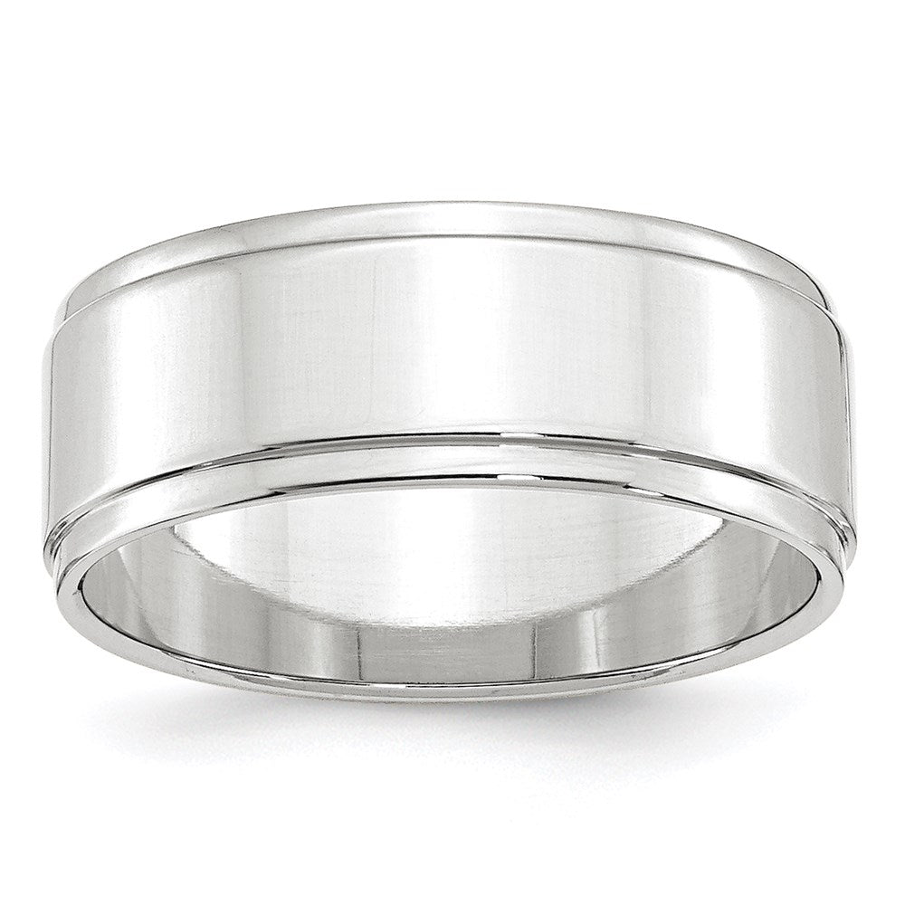 14k White Gold 8mm Flat with Step Edge Wedding Band Size 12
