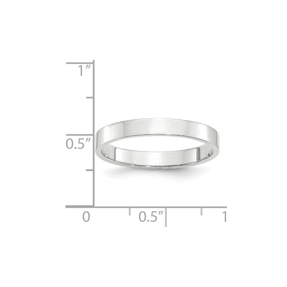 14k White Gold 3mm Lightweight Flat Wedding Band Size 13