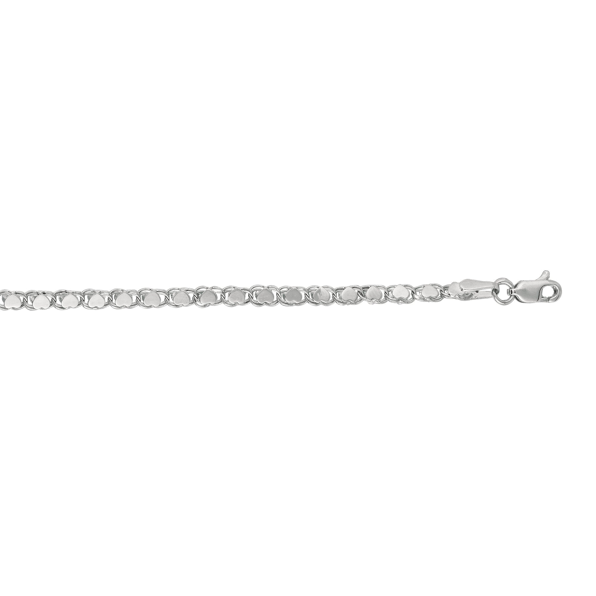 14K White Gold 3mm Heart Chain with Lobster Lock