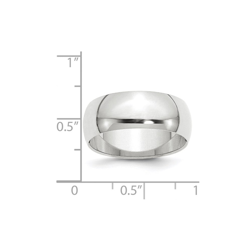 14k White Gold 8mm Half-Round Wedding Band Size 6