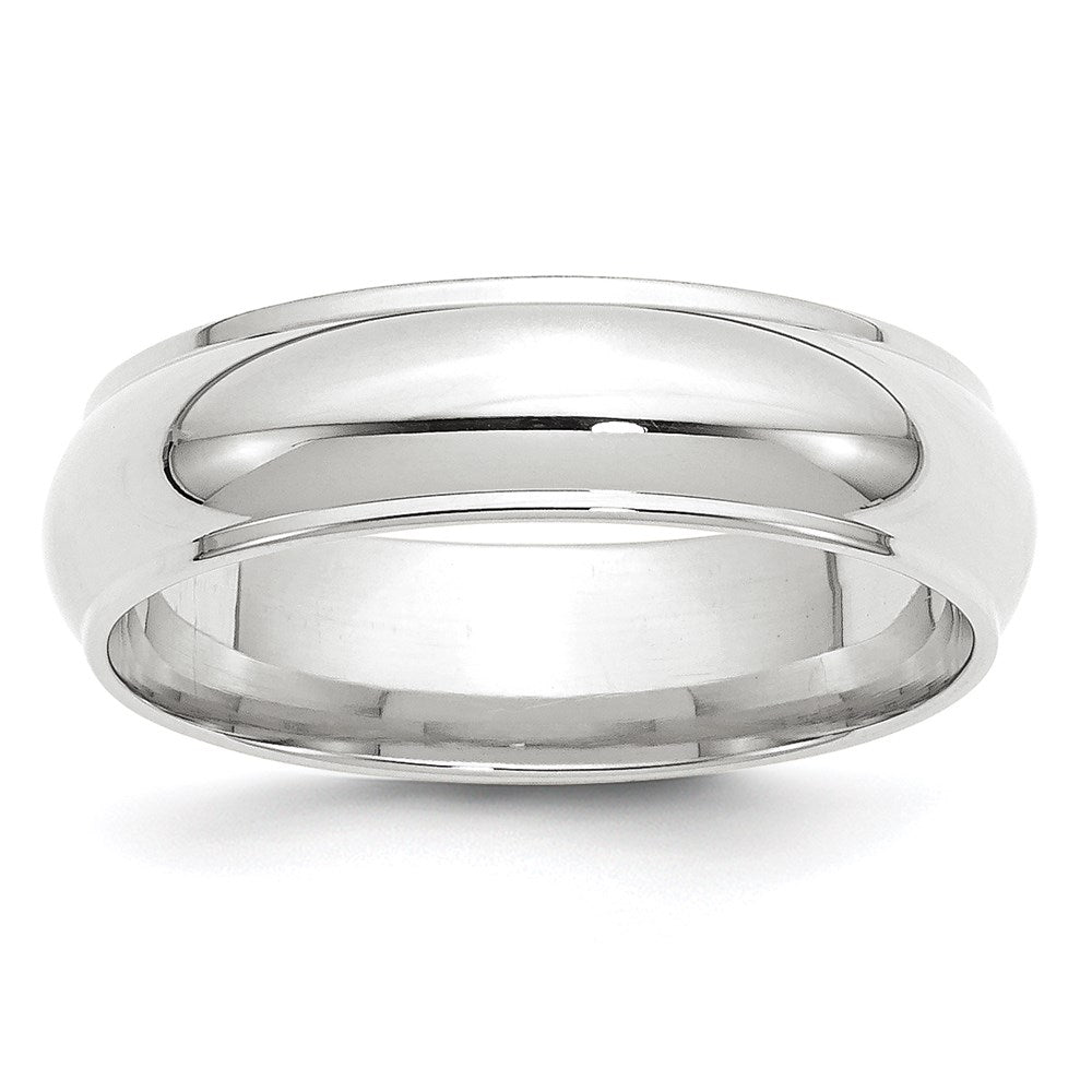 14k White Gold 6mm Half Round with Edge Wedding Band Size 9