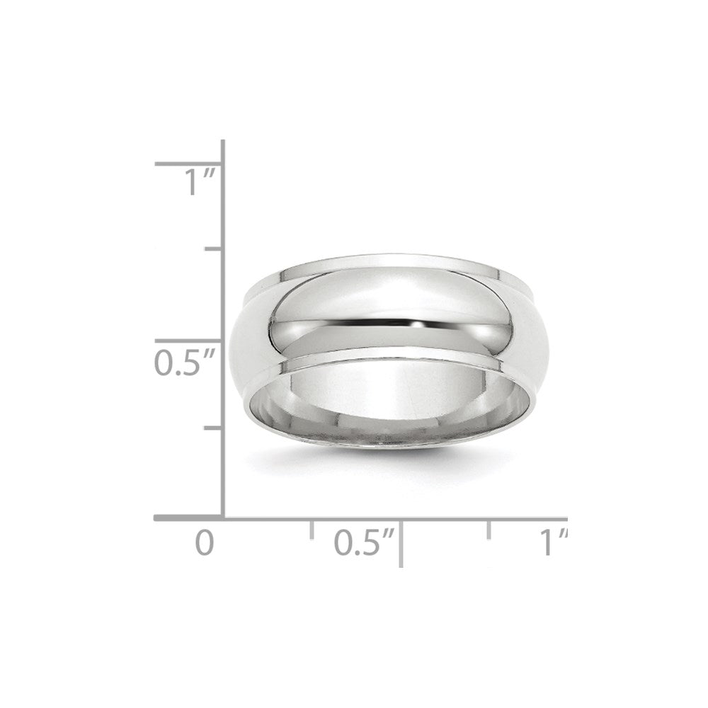 14k White Gold 8mm Half Round with Edge Wedding Band Size 8