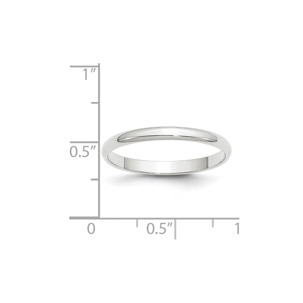 14k White Gold 2.5mm Lightweight Half Round Wedding Band Size 8