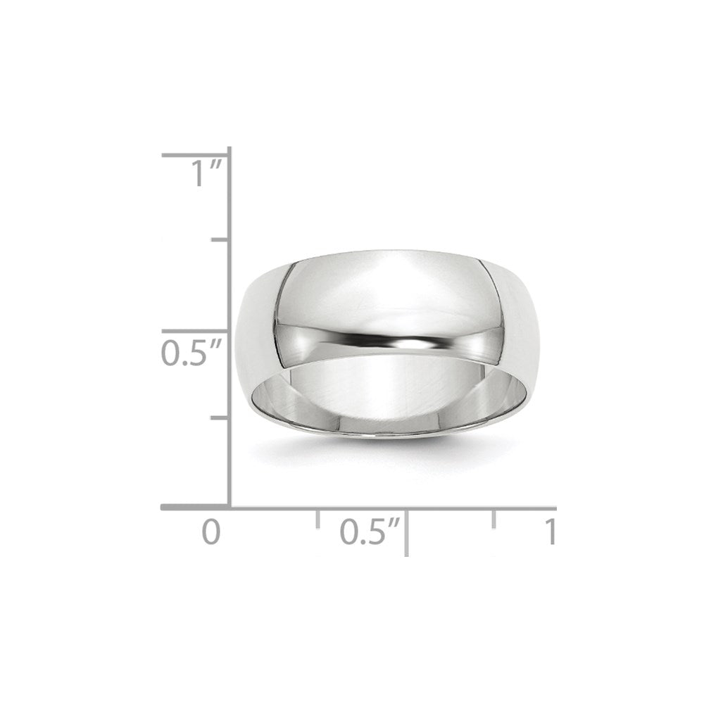 14k White Gold 8mm Lightweight Half Round Wedding Band Size 8