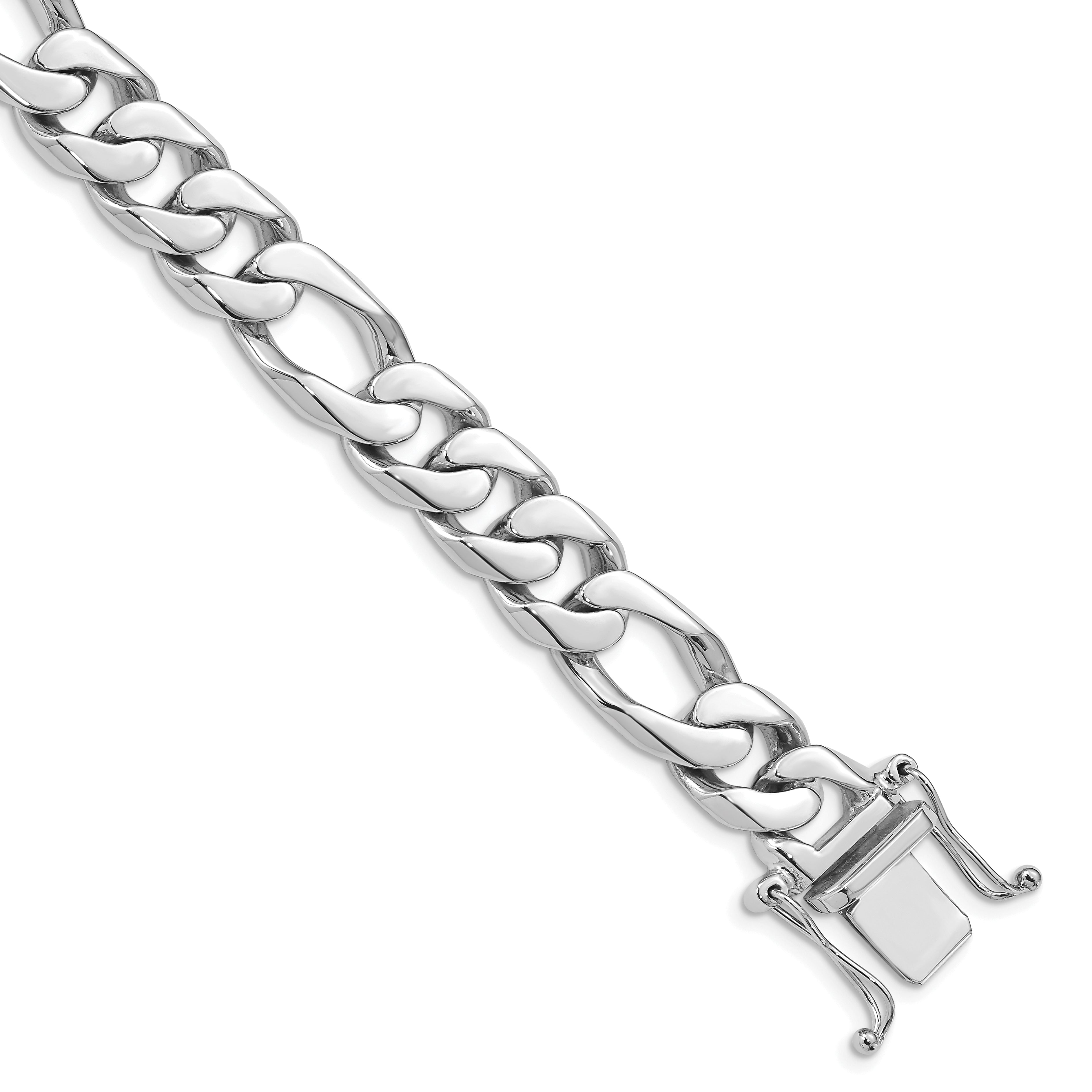14K White Gold 8 Inch 10Mm Hand Polished Figaro Link With Box Catch Clasp Bracelet