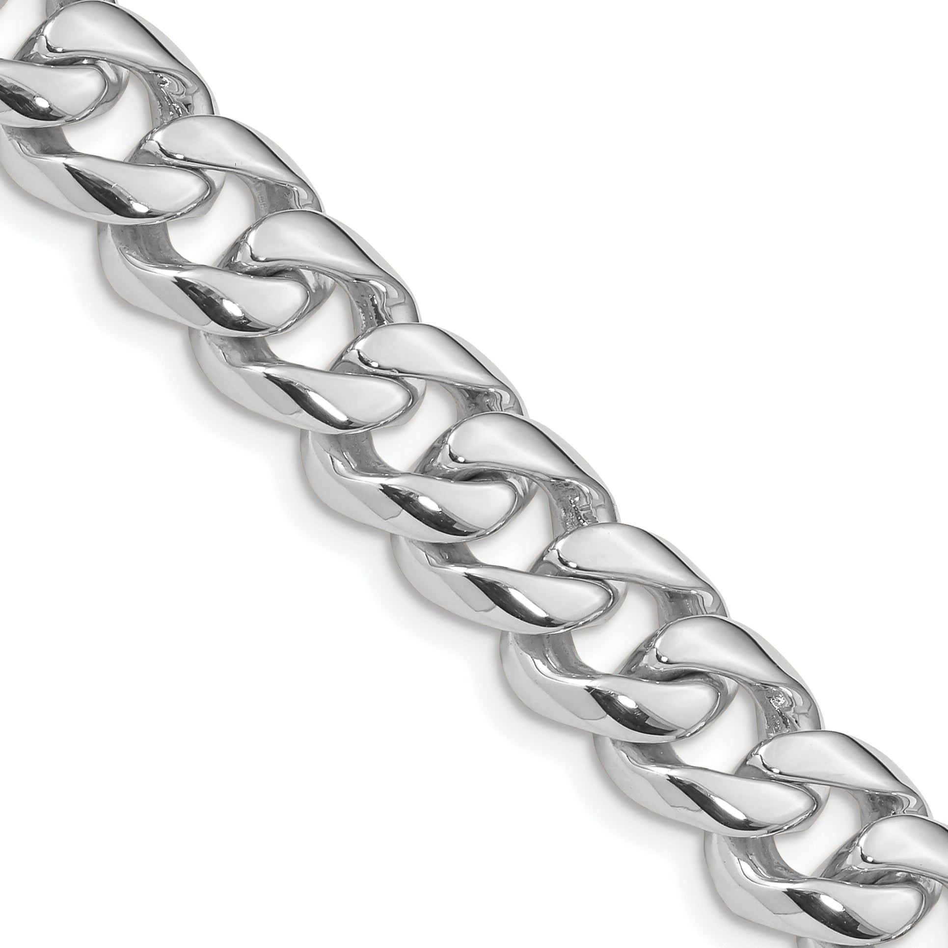 14K White Gold 9 Inch 9.6Mm Hand Polished Rounded Curb Link With Box Catch Clasp Bracelet
