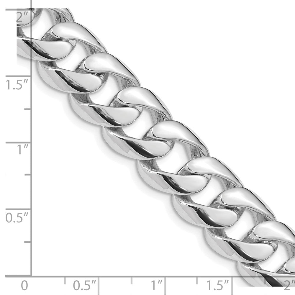 14K White Gold 22 inch 13.4mm Hand Polished Rounded Curb Link with Box Catch Clasp Chain