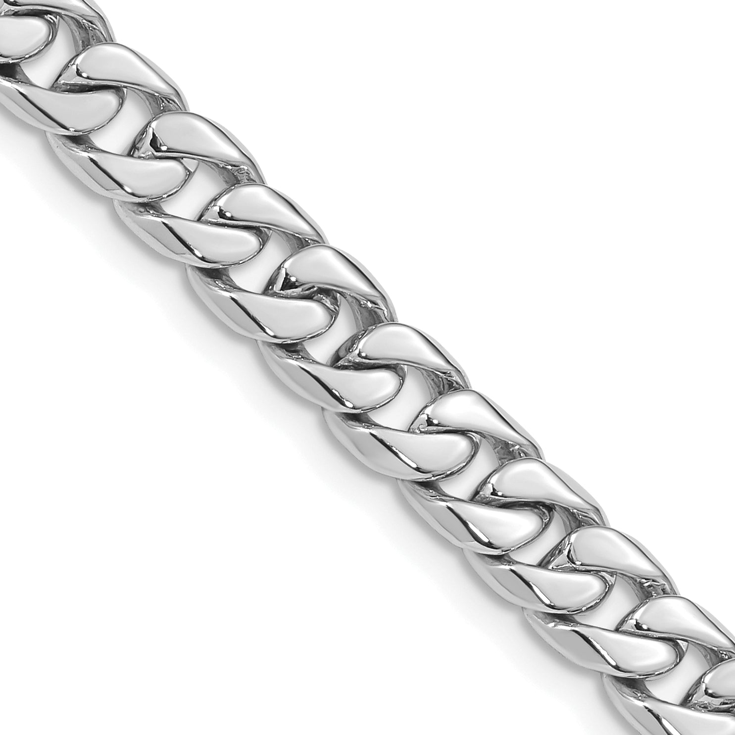 14K White Gold 9 Inch 6.8Mm Hand Polished Flat Beveled Curb Link With Box Catch Clasp Bracelet