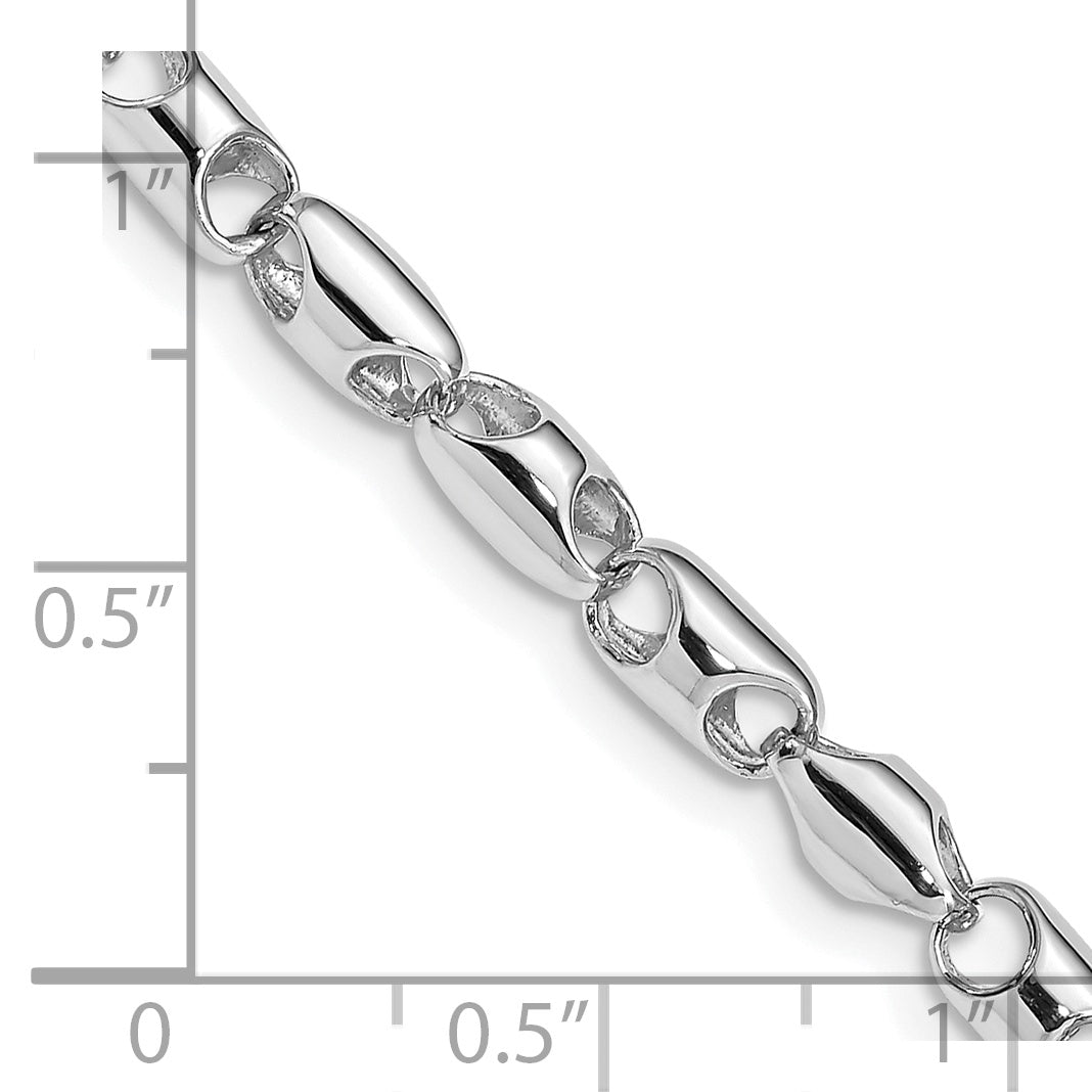 14K White Gold 18 Inch 4.1Mm Polished Fancy Barrel Link With Fancy Lobster Clasp Chain