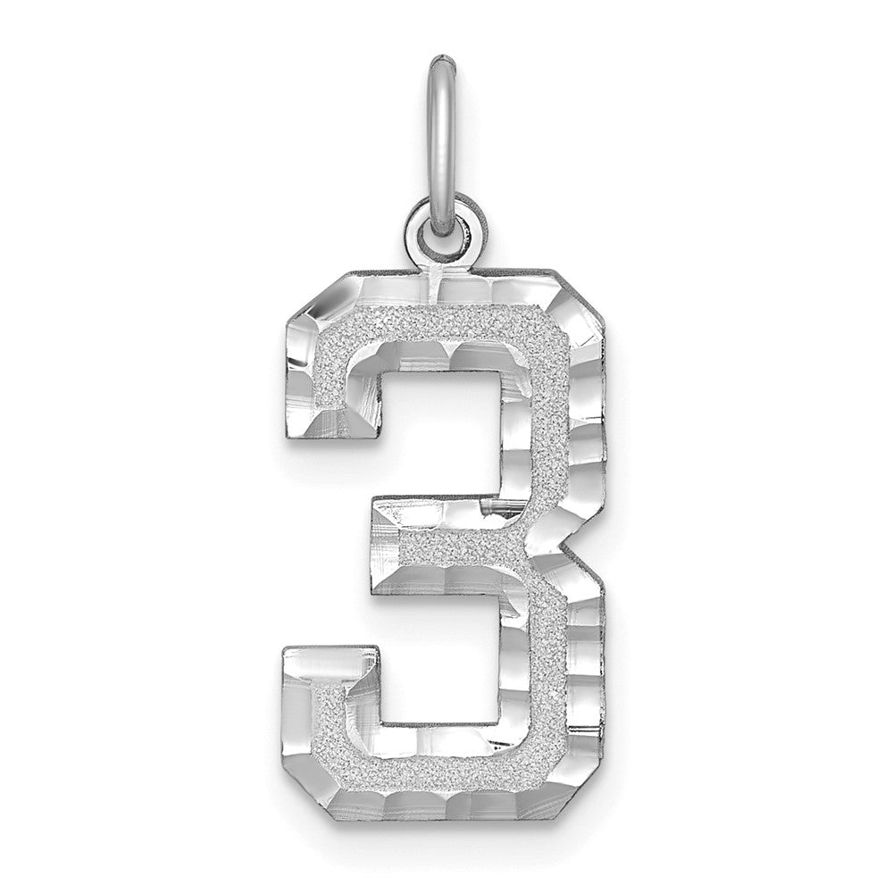 14kw Large Brushed Diamond-cut Number 3 Charm