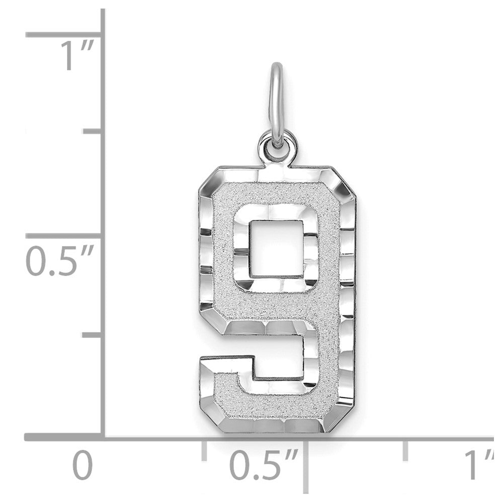 14kw Large Brushed Diamond-cut  Number 9 Charm