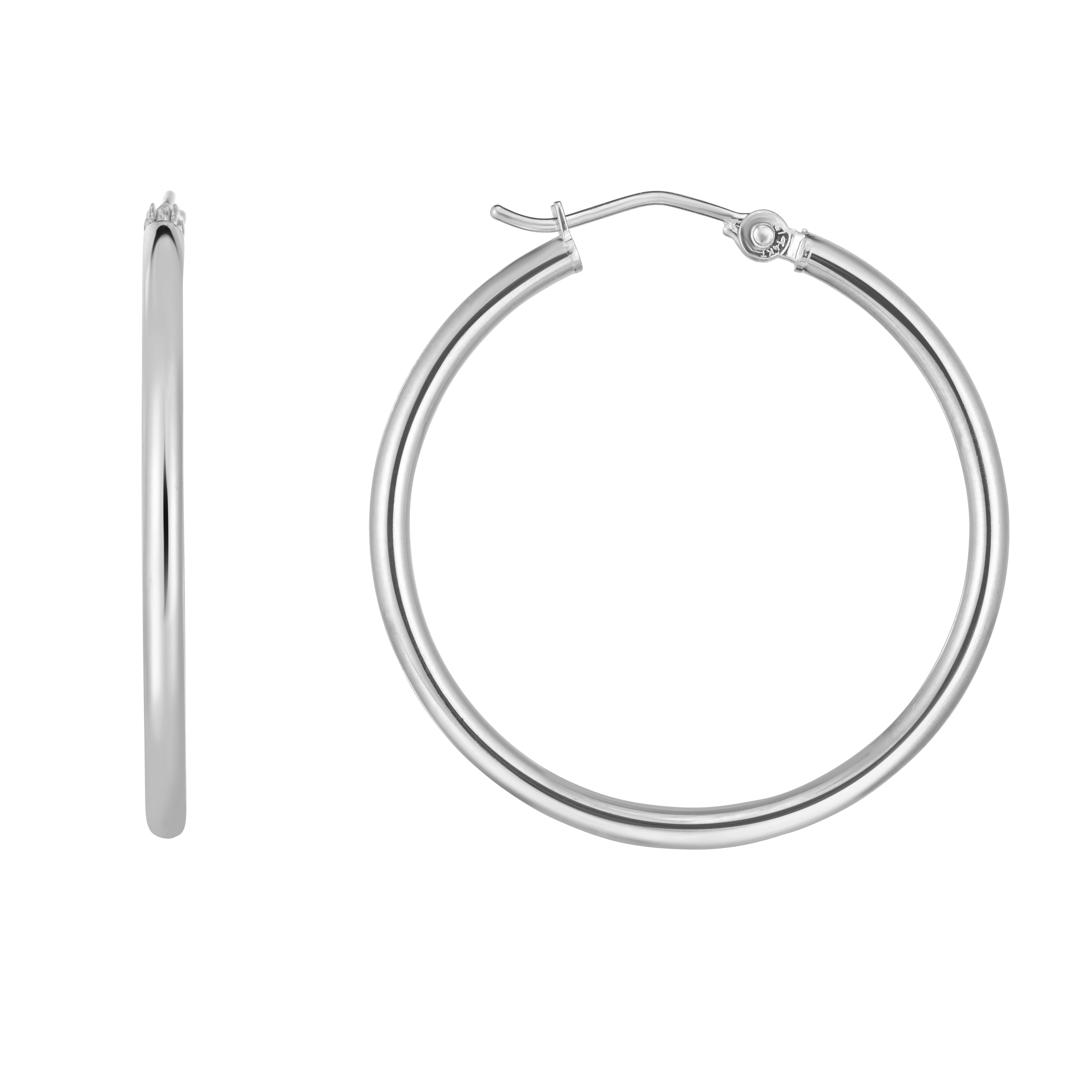 14K White Gold 2x30mm Hoop Earring
