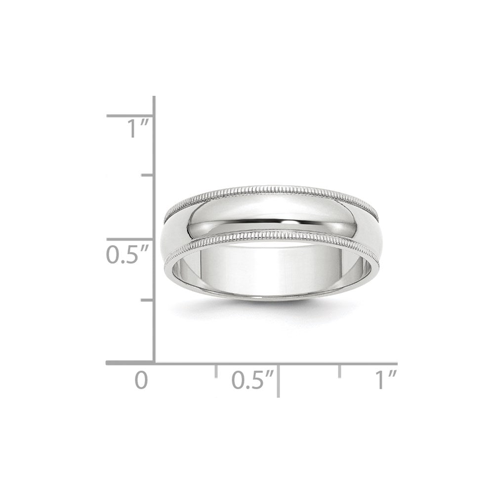 14k White Gold 6mm Milgrain Half Round Wedding Band Size 14