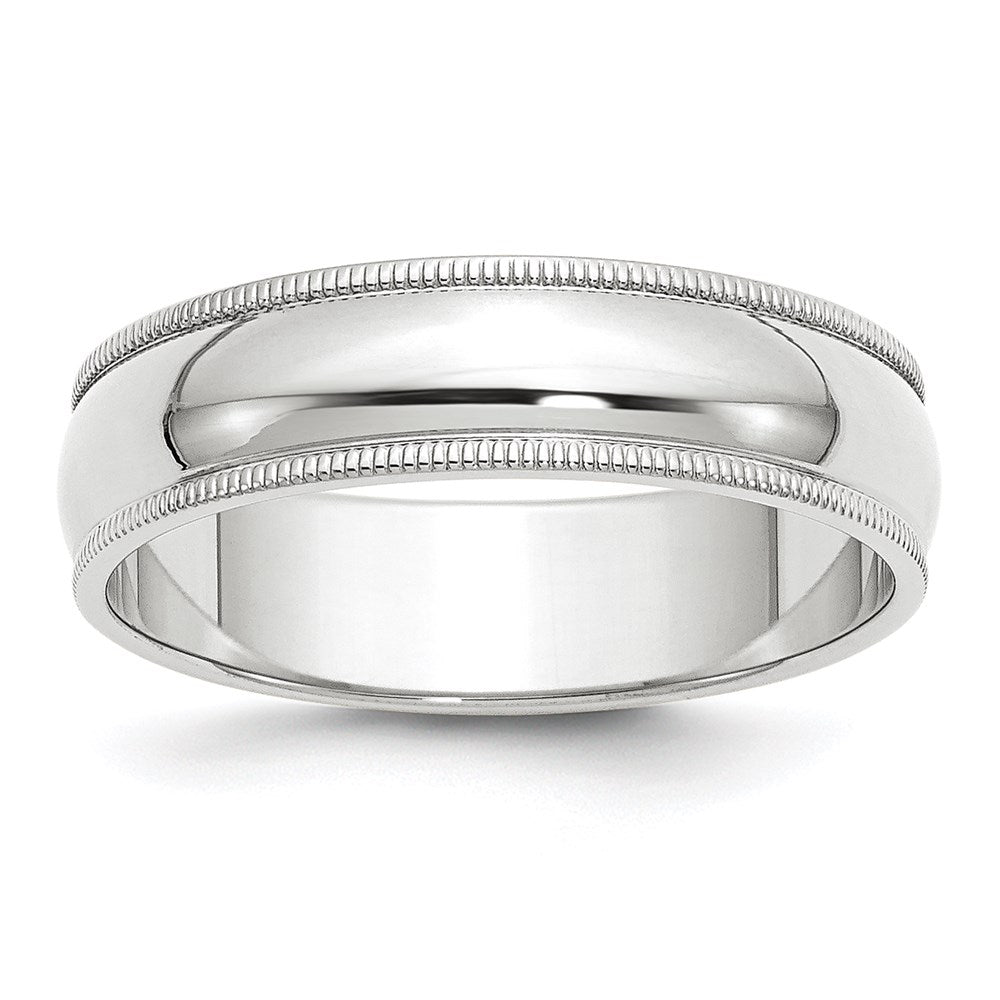 14k White Gold 6mm Milgrain Half Round Wedding Band Size 6.5
