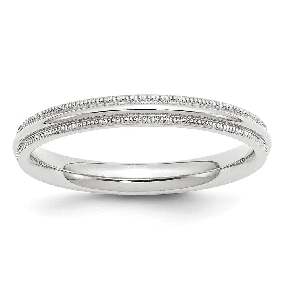 14k White Gold 3mm Milgrain Half Round Comfort Fit Wedding Band Size 7.5