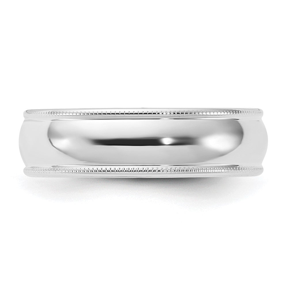 14k White Gold 6mm Milgrain Half Round Comfort Fit Wedding Band Size 6