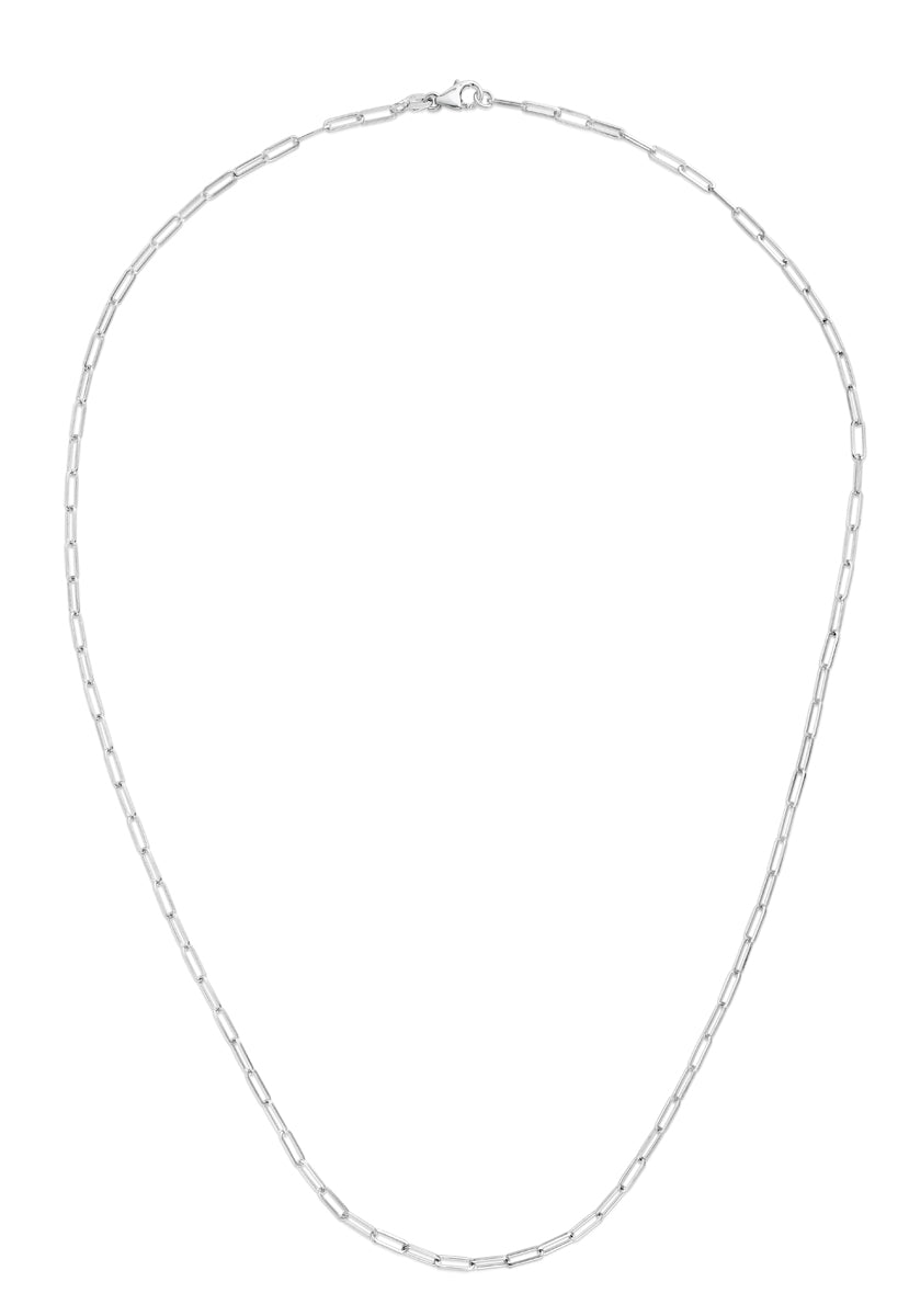 14K White Gold 2.1mm Paperclip 24" Chain with Lobster Lock