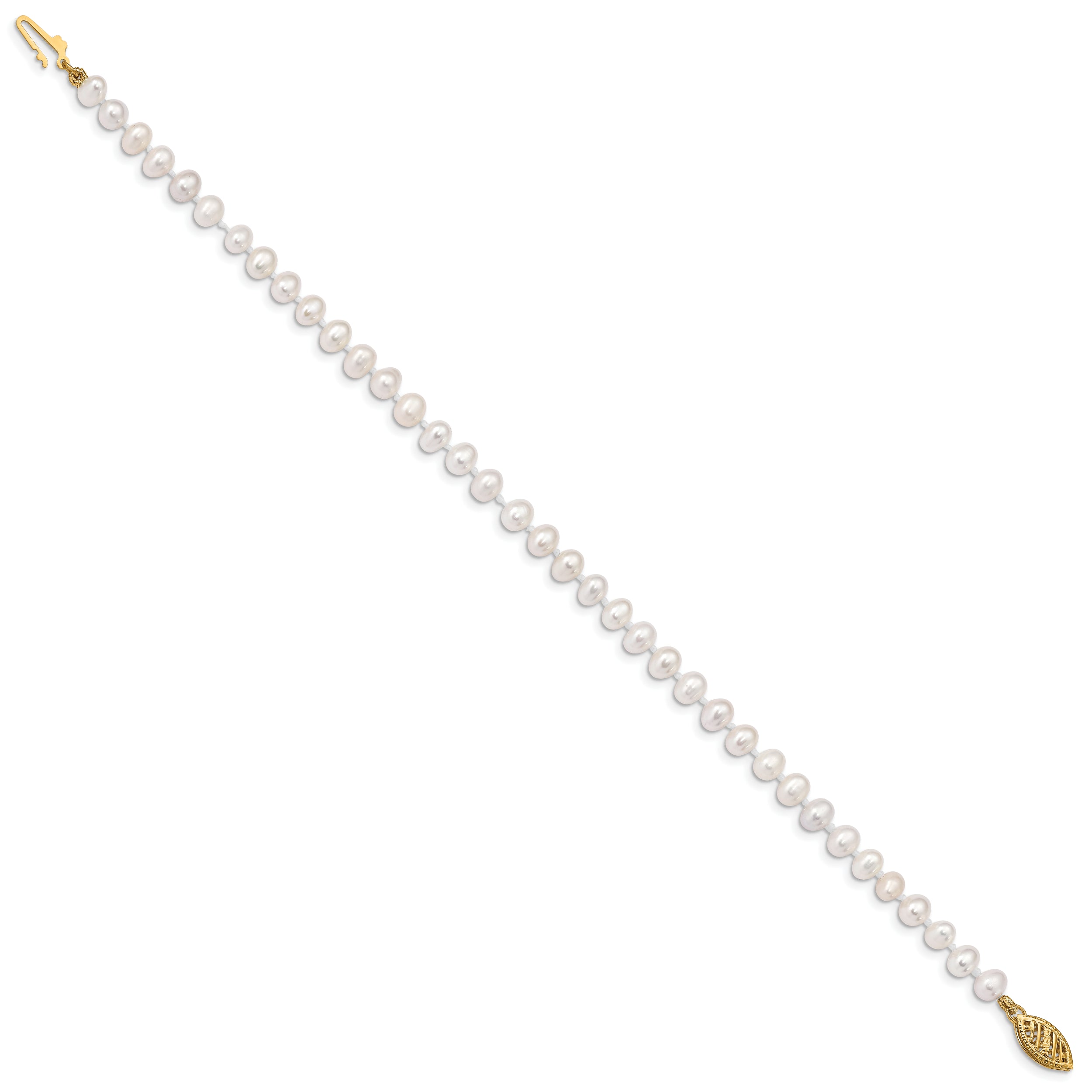 14k 4-5mm White Near-Round Freshwater Cultured Pearl 7.5 inch Bracelet