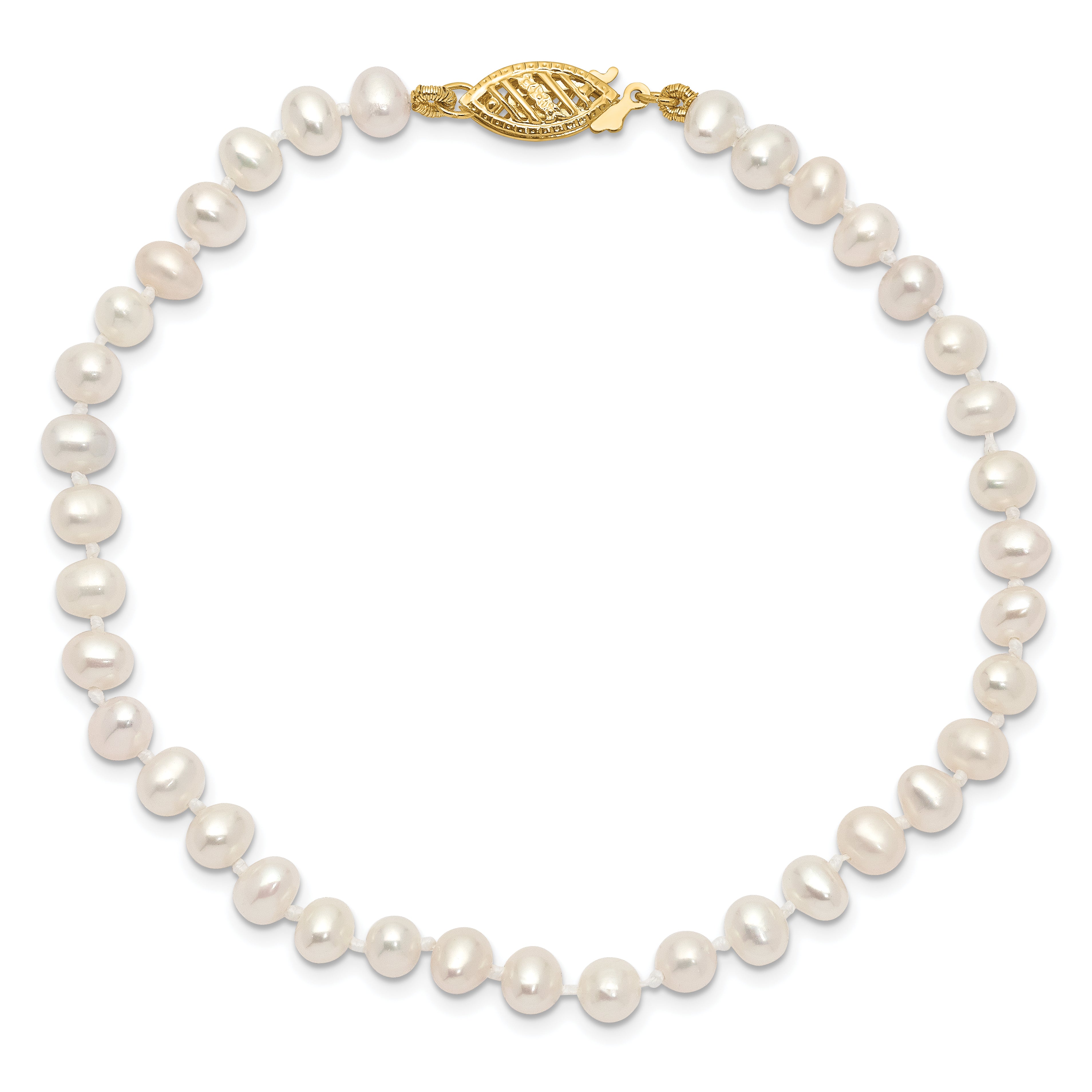 14k 4-5mm White Near-Round Freshwater Cultured Pearl 7.5 inch Bracelet