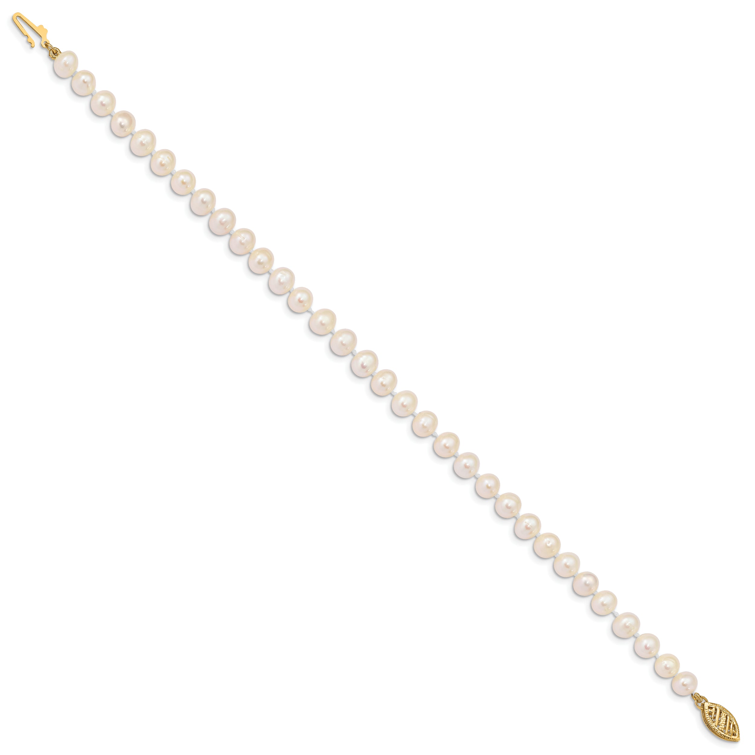 14k 5-6mm White Near-Round Freshwater Cultured Pearl 7.5 inch Bracelet