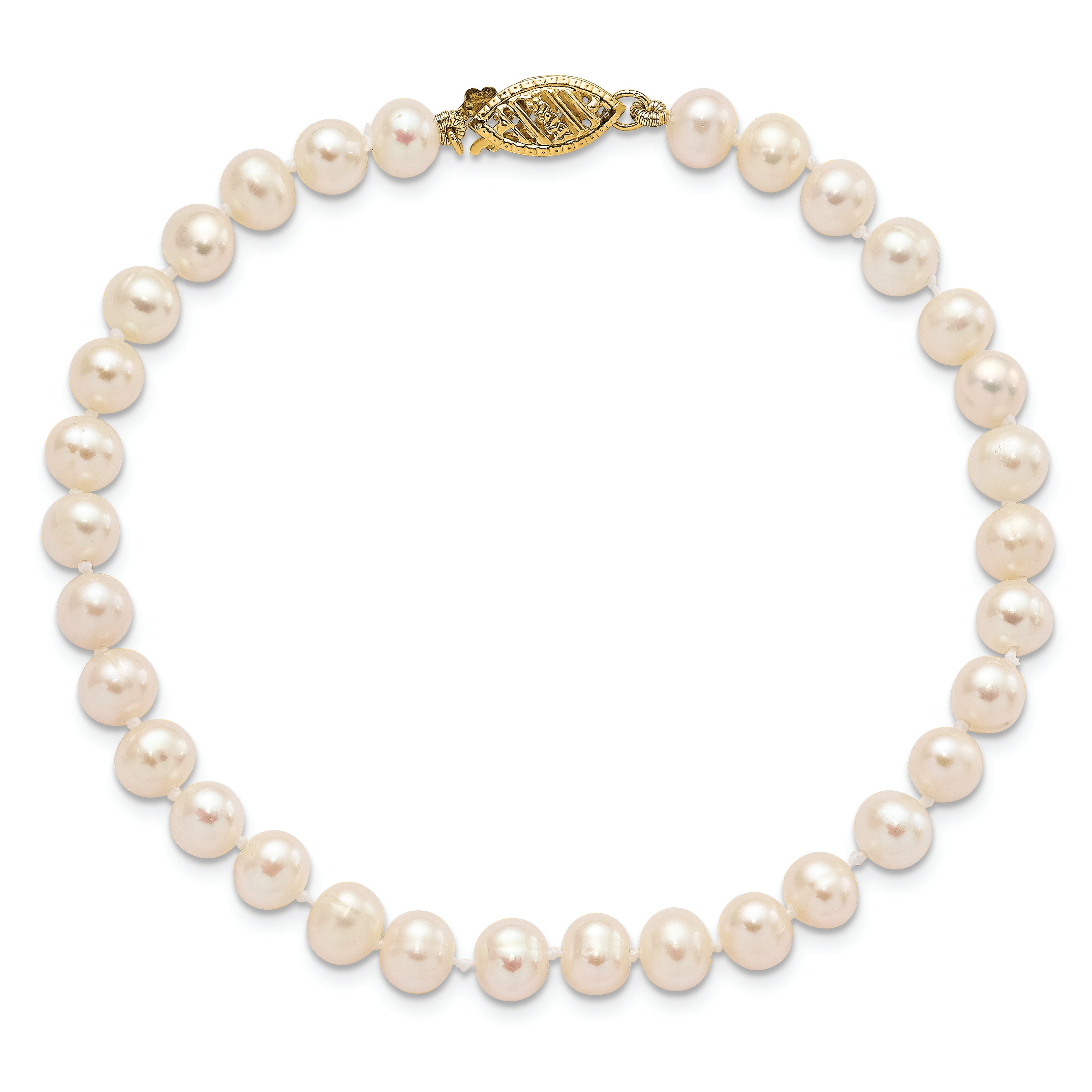 14k 5-6mm White Near-Round Freshwater Cultured Pearl 7.5 inch Bracelet