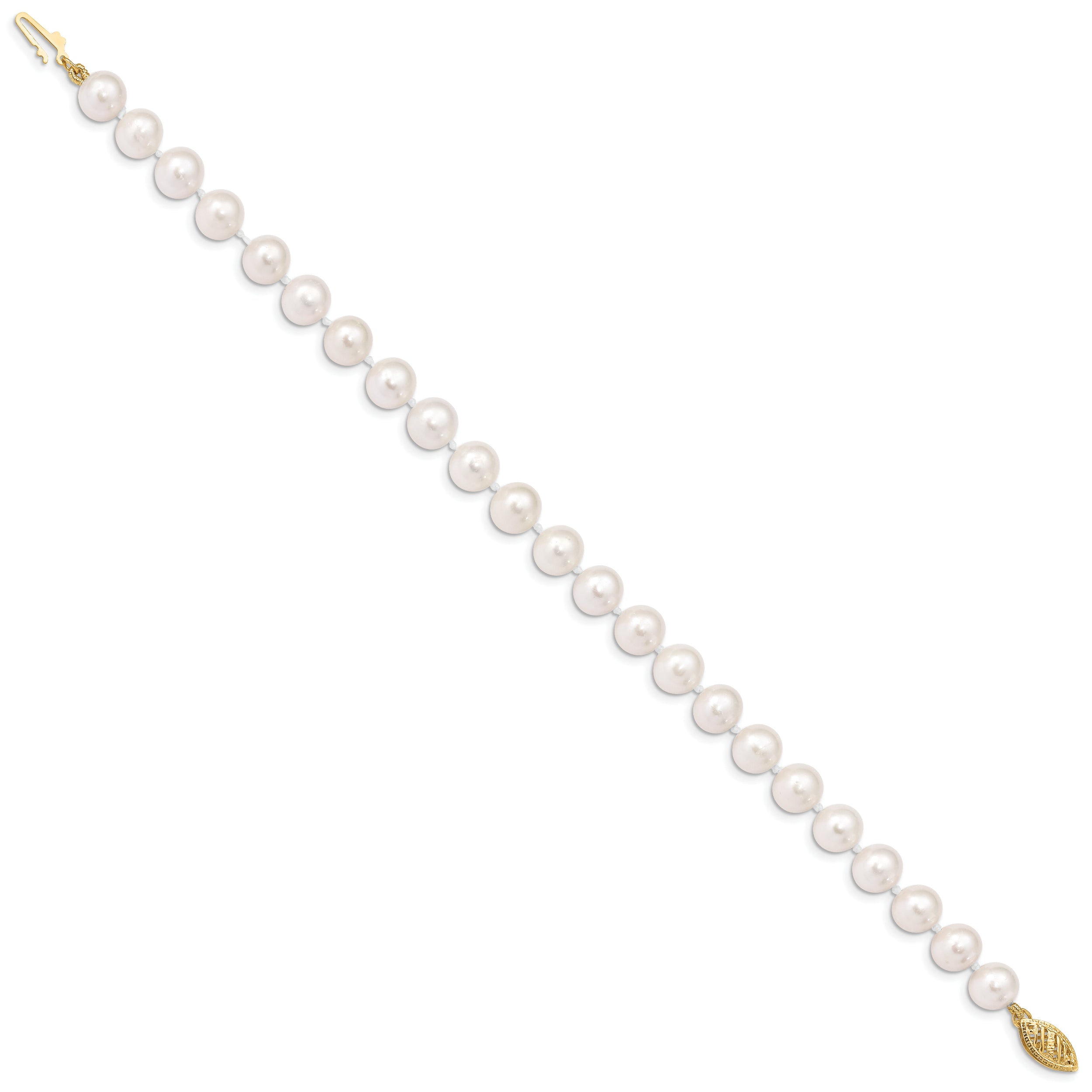 14k 7-8mm White Near-Round Freshwater Cultured Pearl 7.5 inch Bracelet