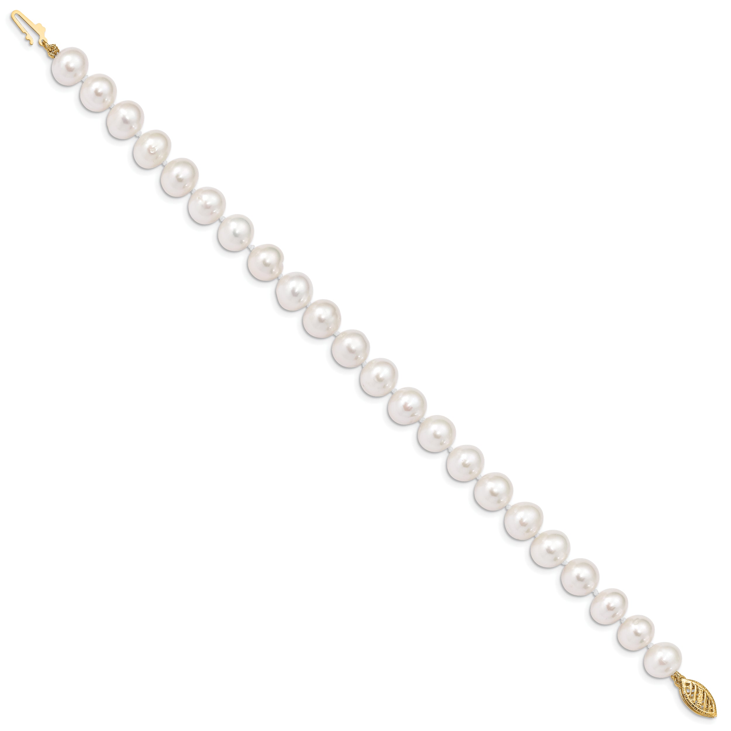 14k 8-9mm White Near-Round Freshwater Cultured Pearl 7.5 inch Bracelet