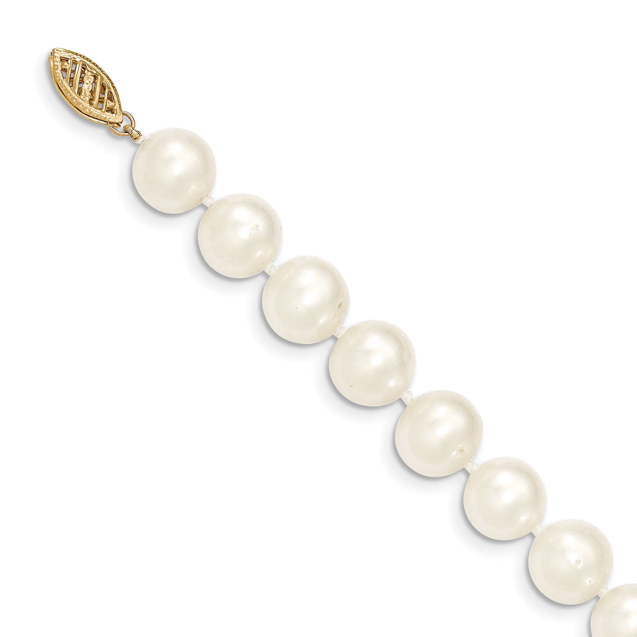 14K 9-10Mm White Near Round Freshwater Cultured Pearl Necklace