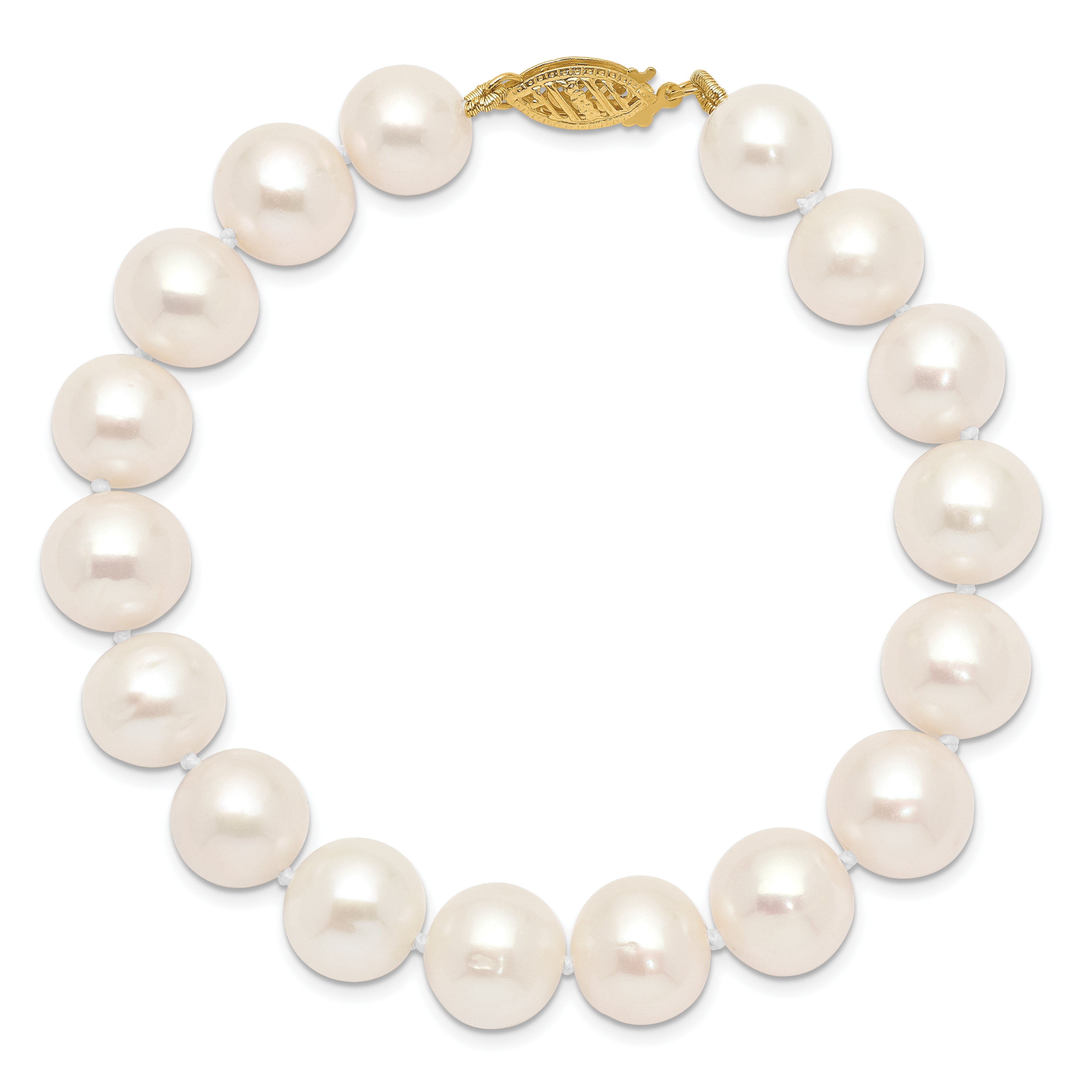 14k 10-11mm White Near-Round Freshwater Cultured Pearl 7.5 inch Bracelet