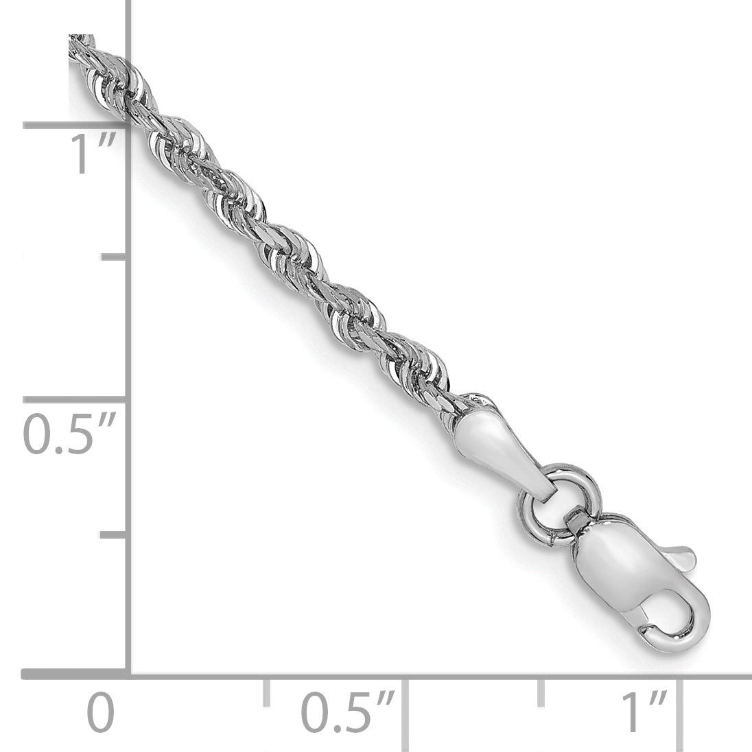 14K White Gold 8 Inch 2.25Mm Diamond-Cut Quadruple Rope Lobster Clasp Chain